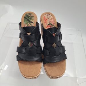 NEW B.O.C. Cora Platform Wedge Sandal Black SZ-10 Comfort Open Toe Boho